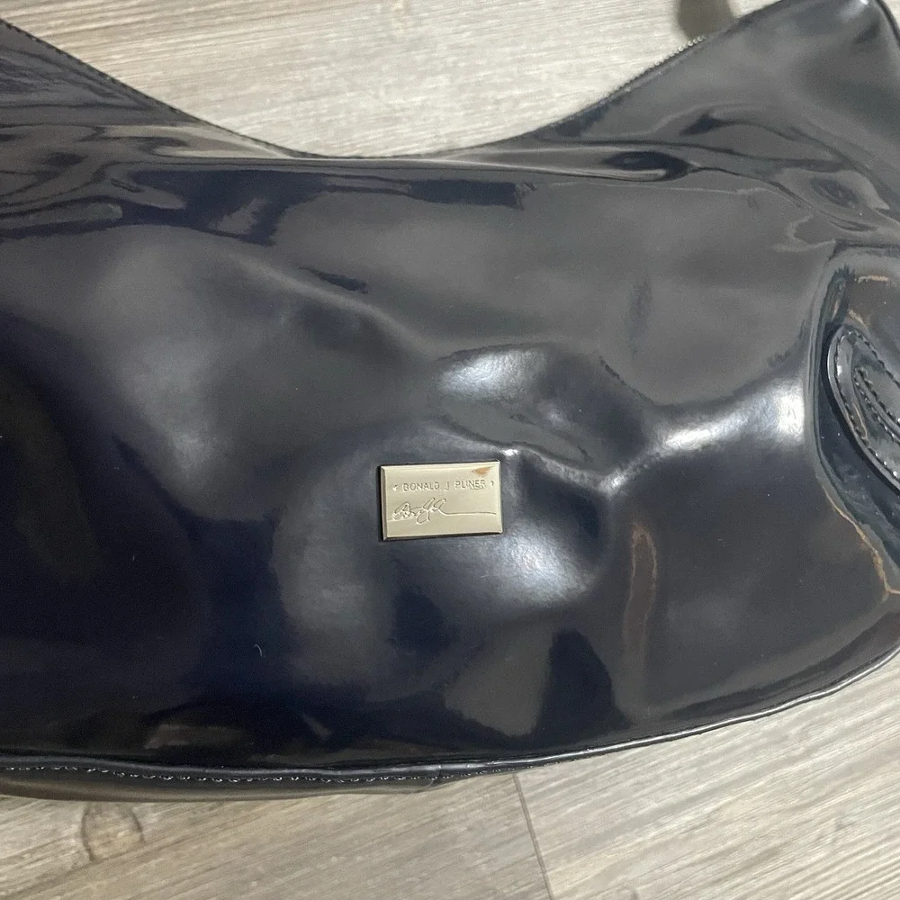 $249 DONALD J PLINER Navy Duval Patent Leather Hobo Shoulder Bag